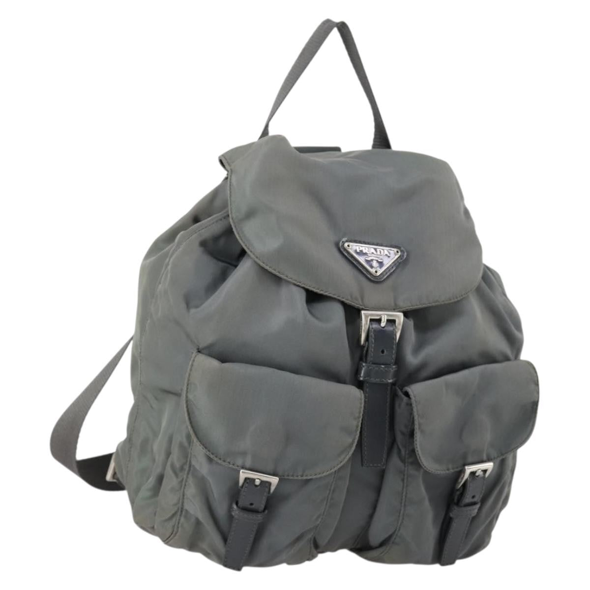 Prada Double Front Pocket Backpack Tessuto Gray Nylon Backpack Bag
