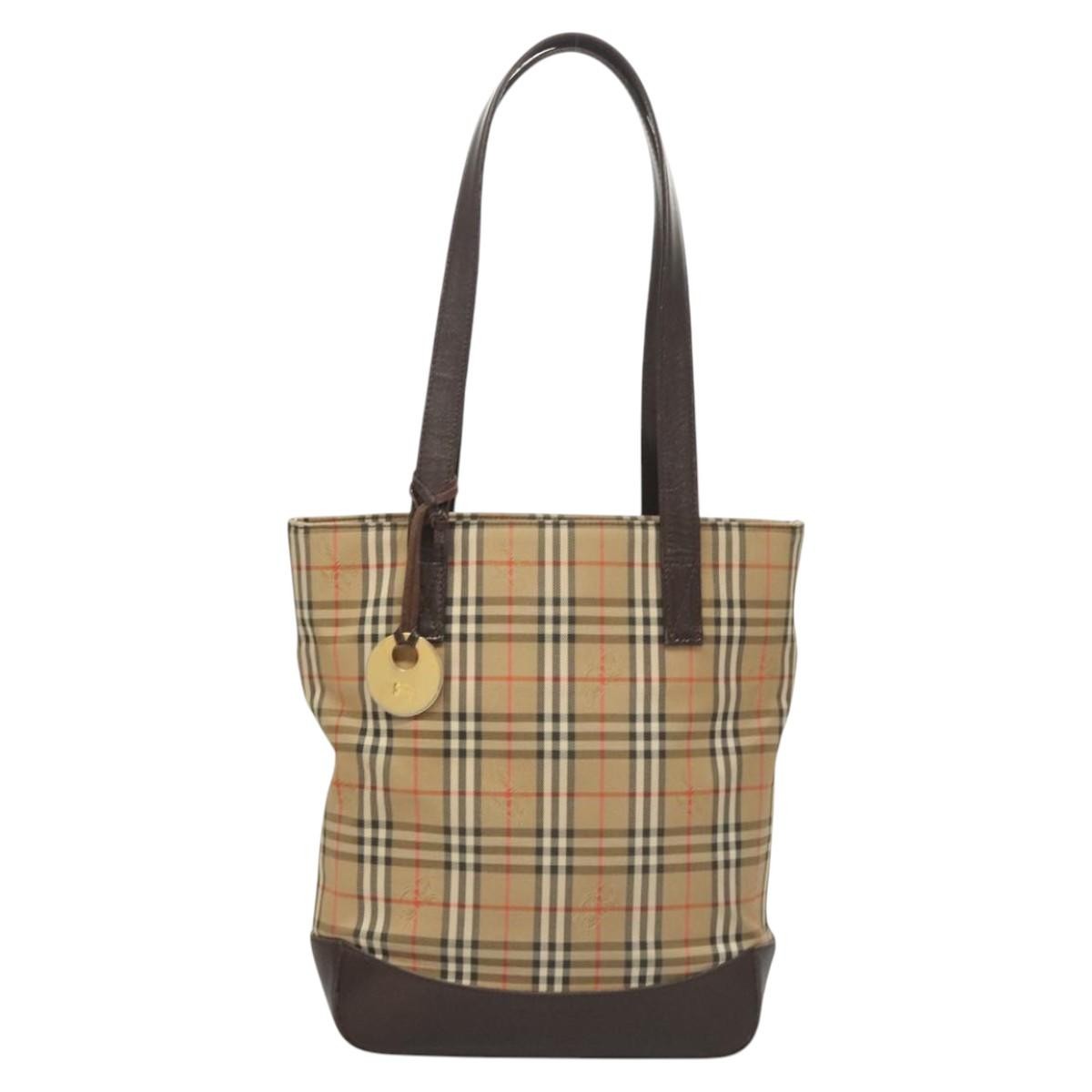 Burberry Nova Check Tote Canvas And Leather Beige Canvas Tote Bag