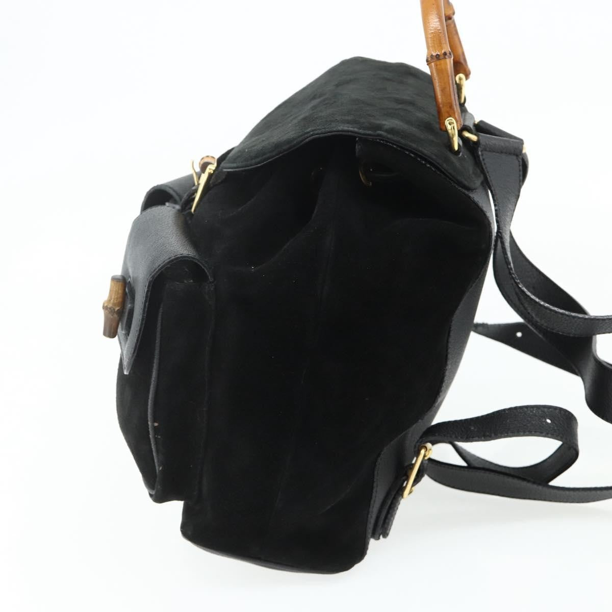 Gucci Vintage Bamboo Backpack Suede Black Suede Backpack Bag (Pre-Owned)