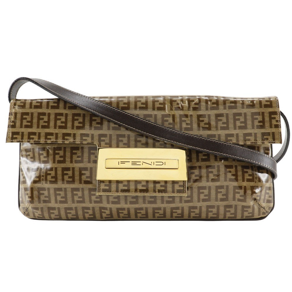 Fendi Zucchino Mamma Baguette Vinyl Brown Plastic Shoulder Bag Bag