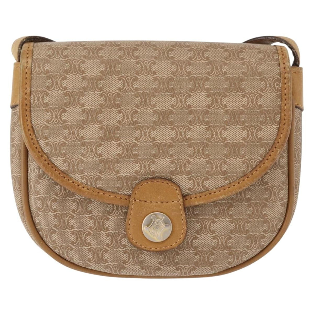 Celine Vintage Macadam Shoulder Bag Canvas And Leather Beige Canvas Shoulder Bag Bag
