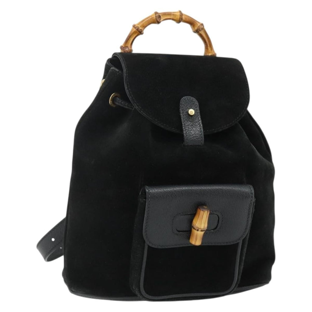 Gucci Gucci Bamboo Backpack Daim Black Suede Backpack Bag (Pre-Owned)
