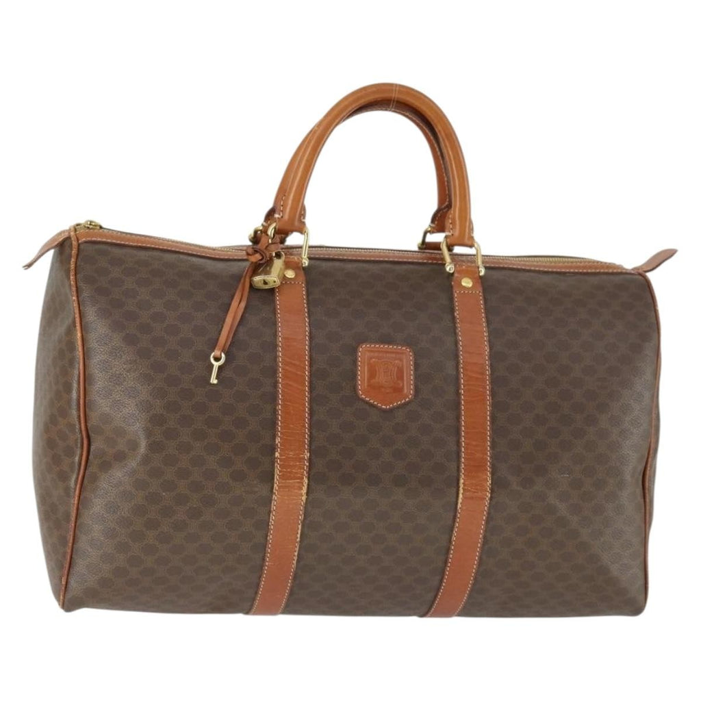 Celine Vintage Macadam Boston Bag Canvas Brown Pvc Travel Bag Bag
