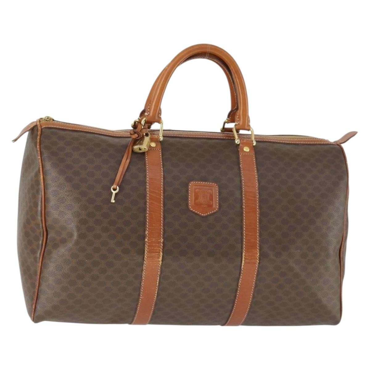 Celine Vintage Macadam Boston Bag Canvas Brown Pvc Travel Bag Bag