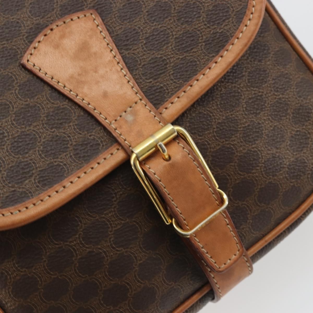 Celine Vintage Macadam Shoulder Bag Canvas And Leather Brown Canvas Shoulder Bag Bag