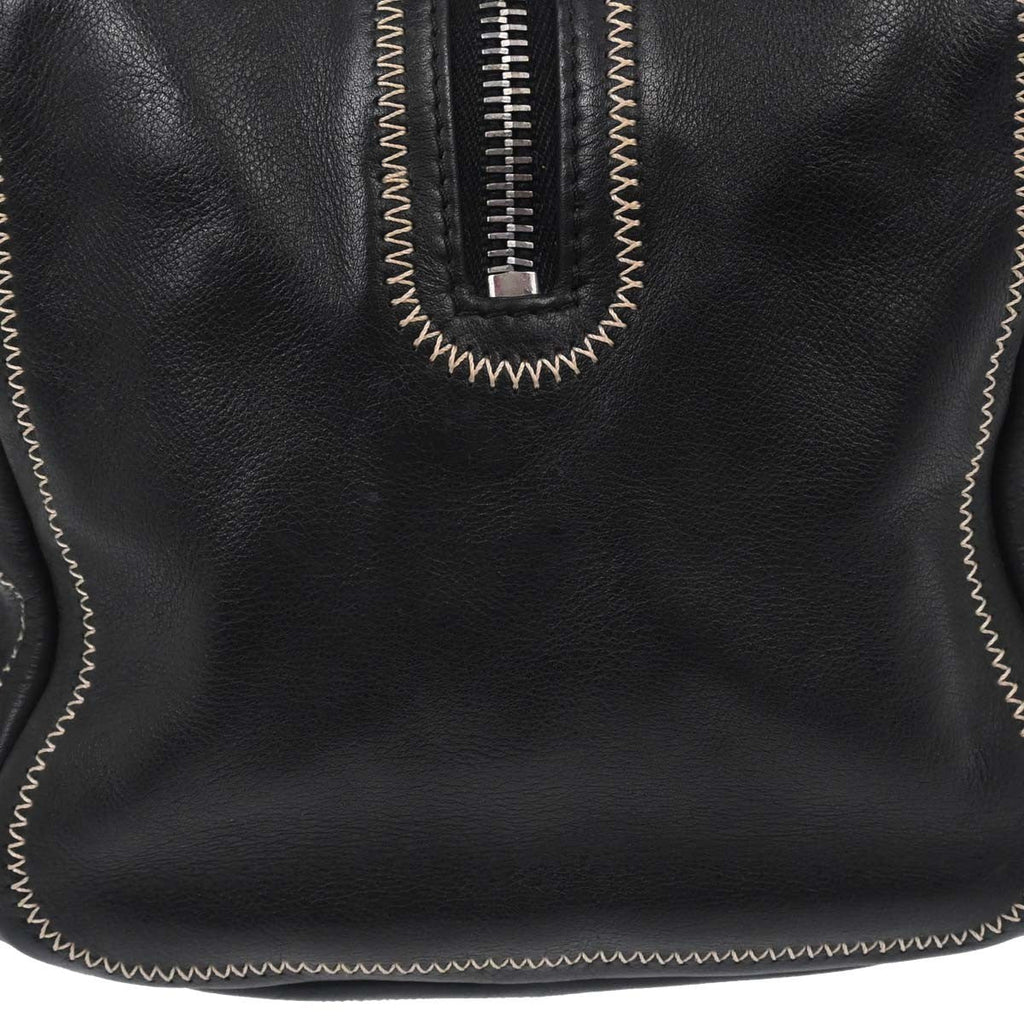 Chanel Cc Bowler Leather Black Leather Handbag
