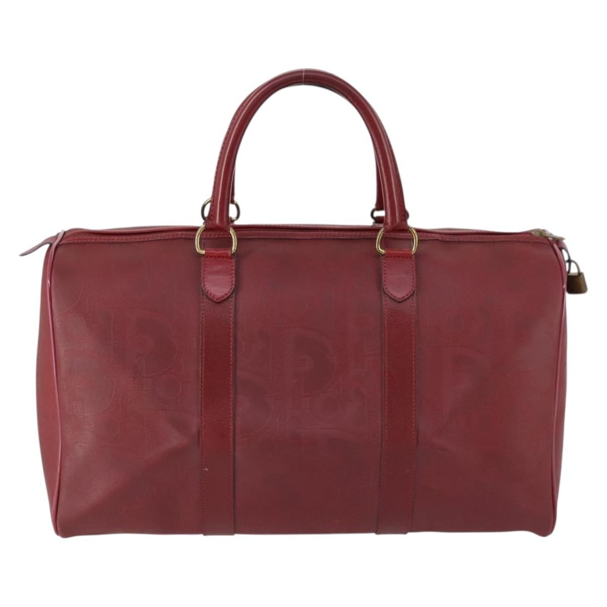 Christian Dior Vintage Trotter Duffle Bag Diorissimo Canvas Red Pvc Travel Bag Bag (Pre-Owned)