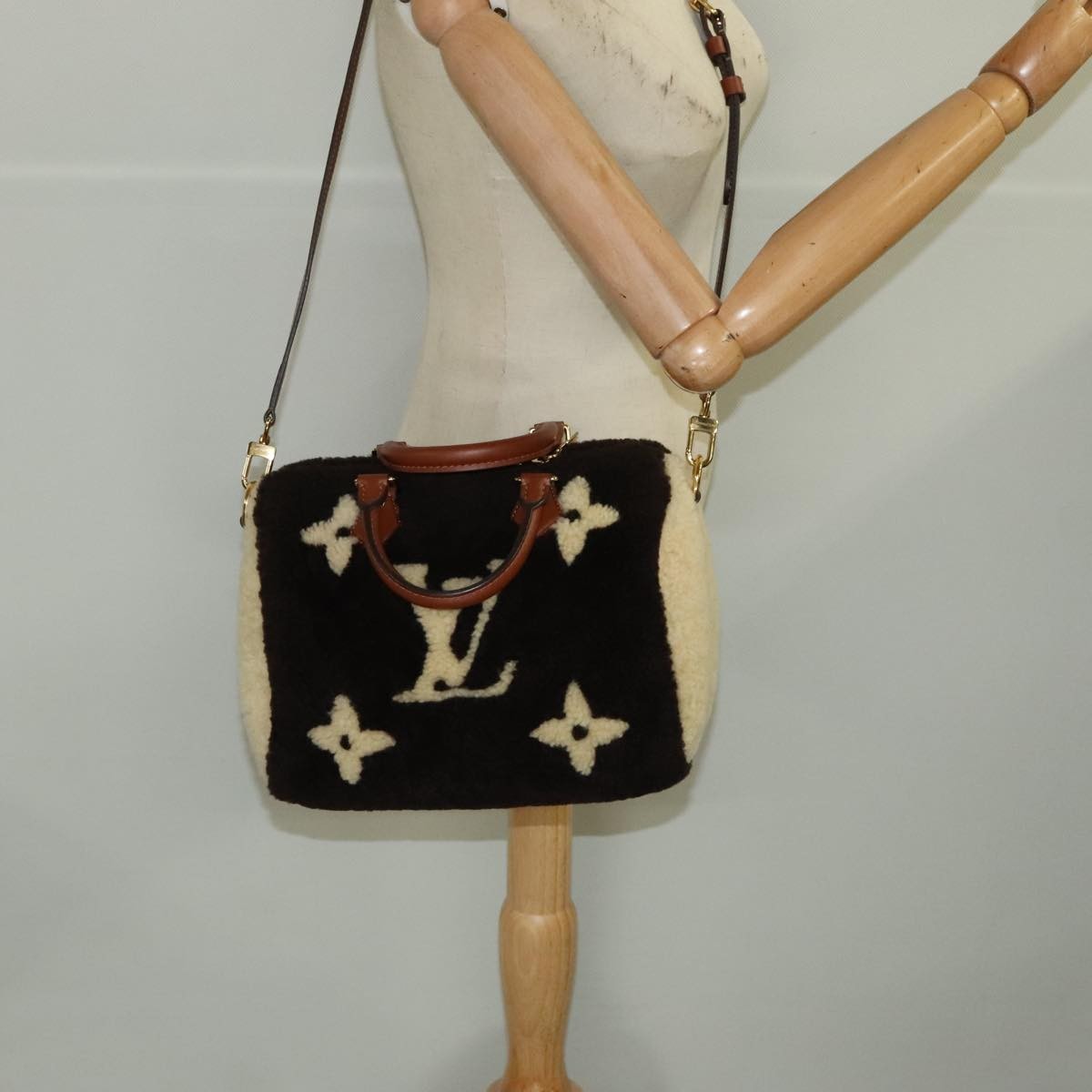Louis Vuitton Speedy Bandouliere Bag Monogram Giant Teddy Fleece Brown Fur Shoulder Bag