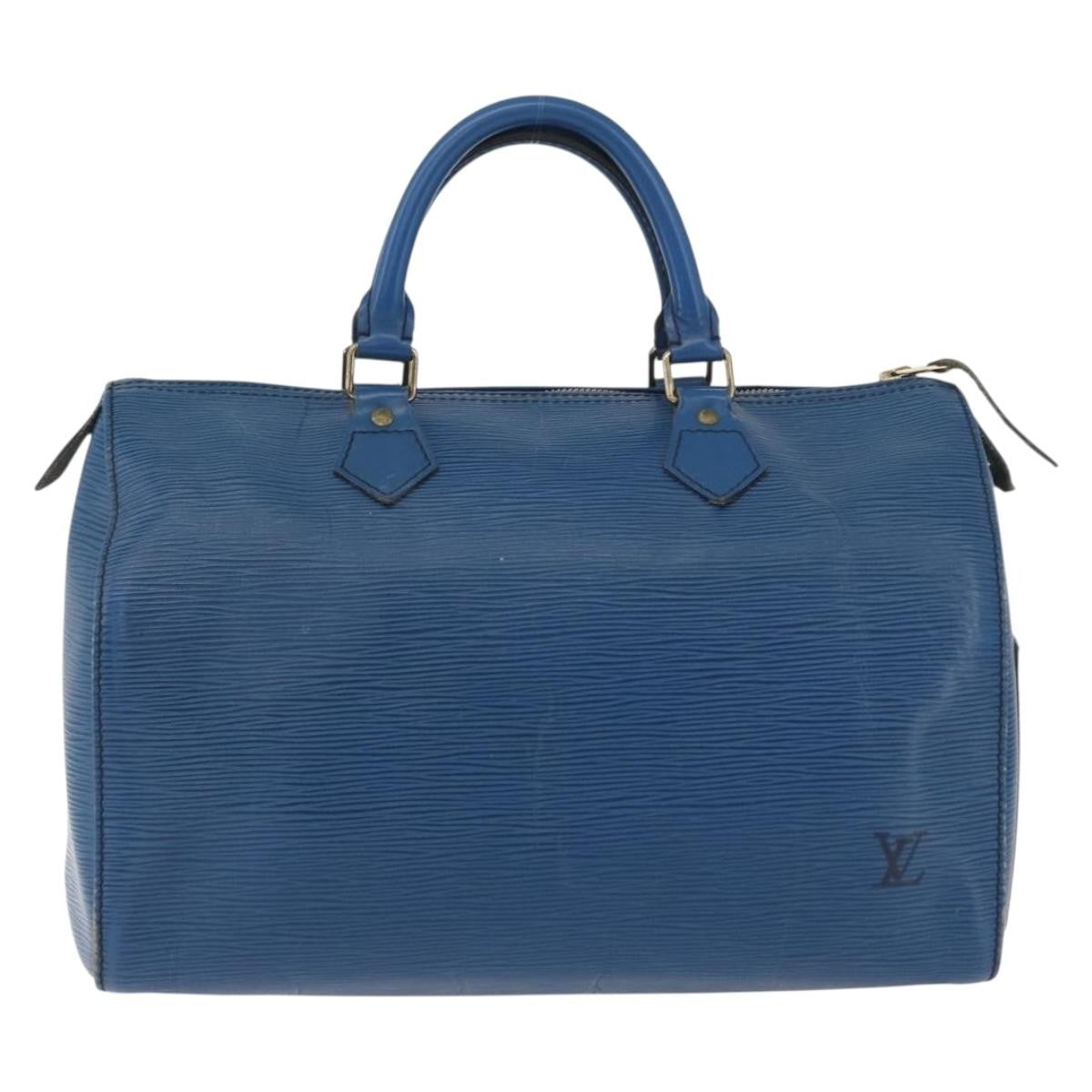 Louis Vuitton Speedy Handbag Epi Leather Blue Leather Handbag