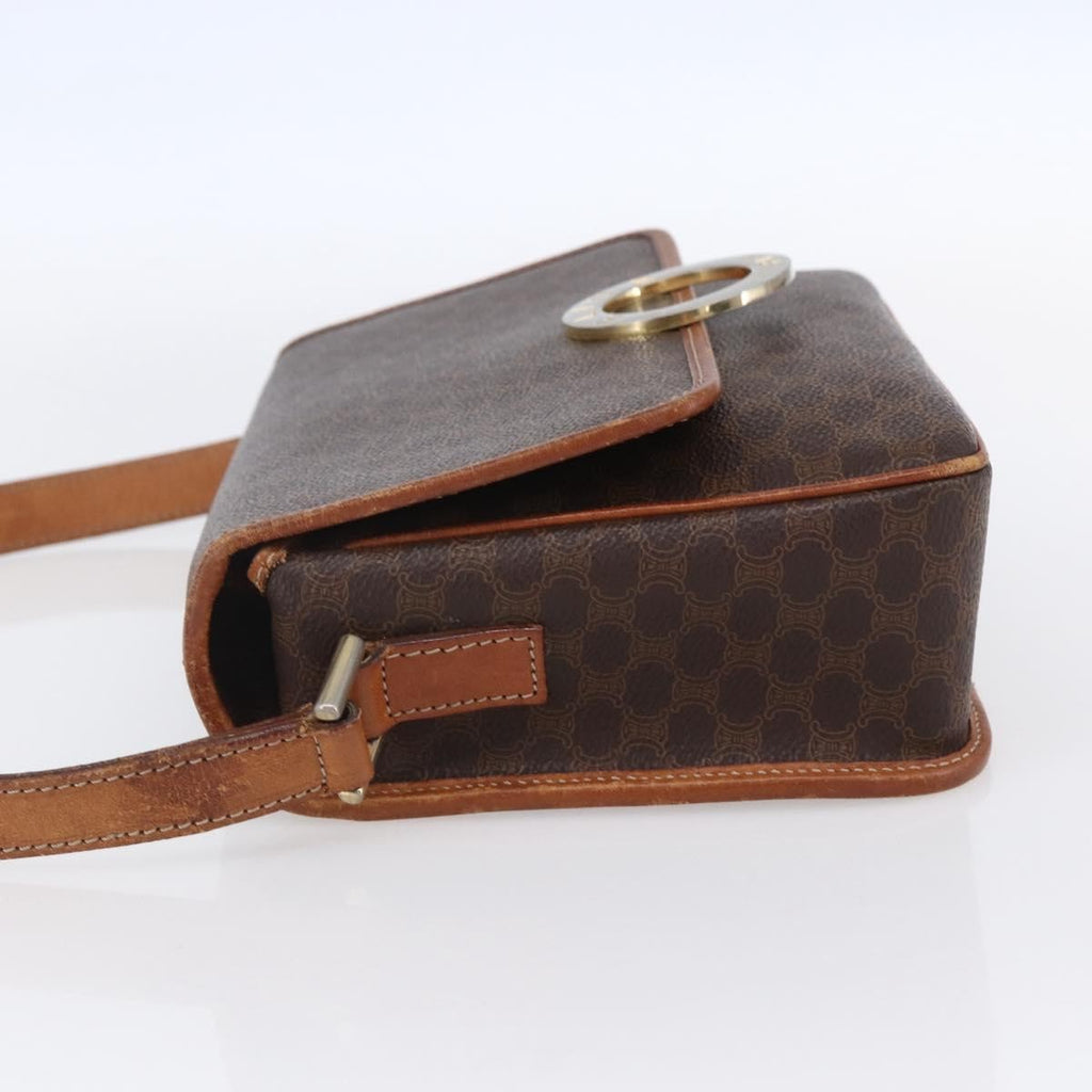 Celine Vintage Macadam Circle Logo Shoulder Bag Canvas And Leather Brown Canvas Shoulder Bag Bag