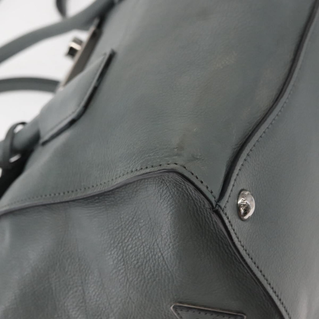 Prada Twin Pocket Lock Flap Tote Glace Calf Gray Leather Tote Bag Bag
