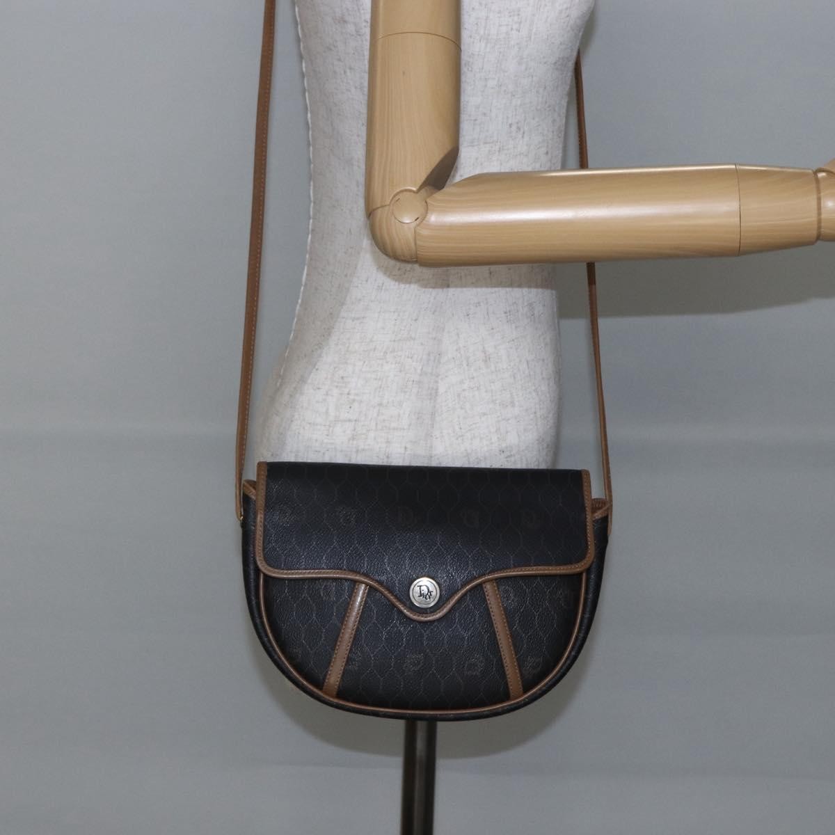 Christian Dior Vintage Honeycomb Flap Crossbody Bag Canvas And Leather Black Canvas Shoulder Bag Bag (Pre-Owned)