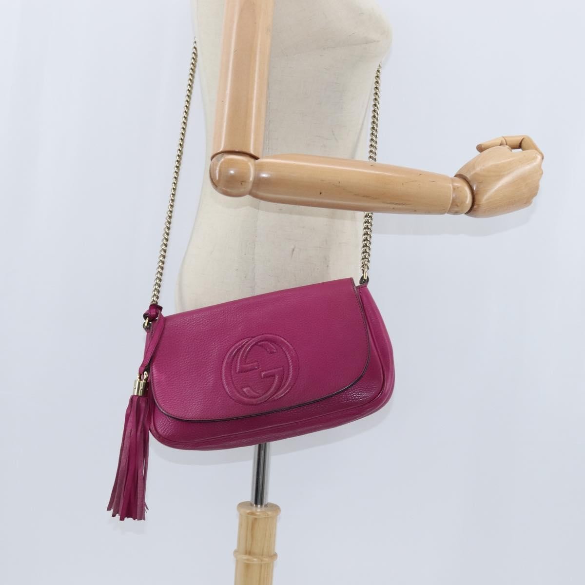 Gucci Soho Chain Crossbody Bag Leather Pink Leather Shoulder Bag Bag (Pre-Owned)