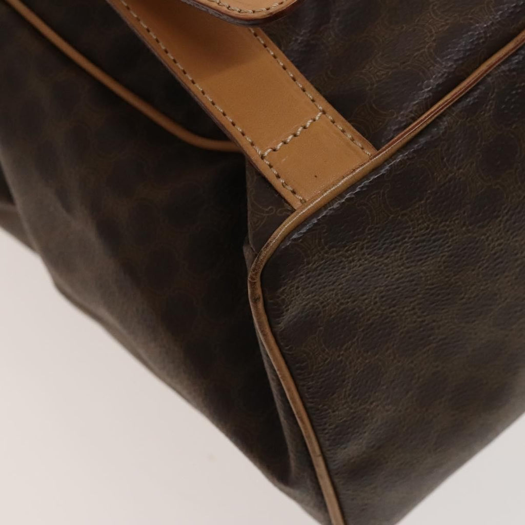 Celine Vintage Drawstring Flap Backpack Macadam Coated Canvas Brown Canvas Backpack Bag