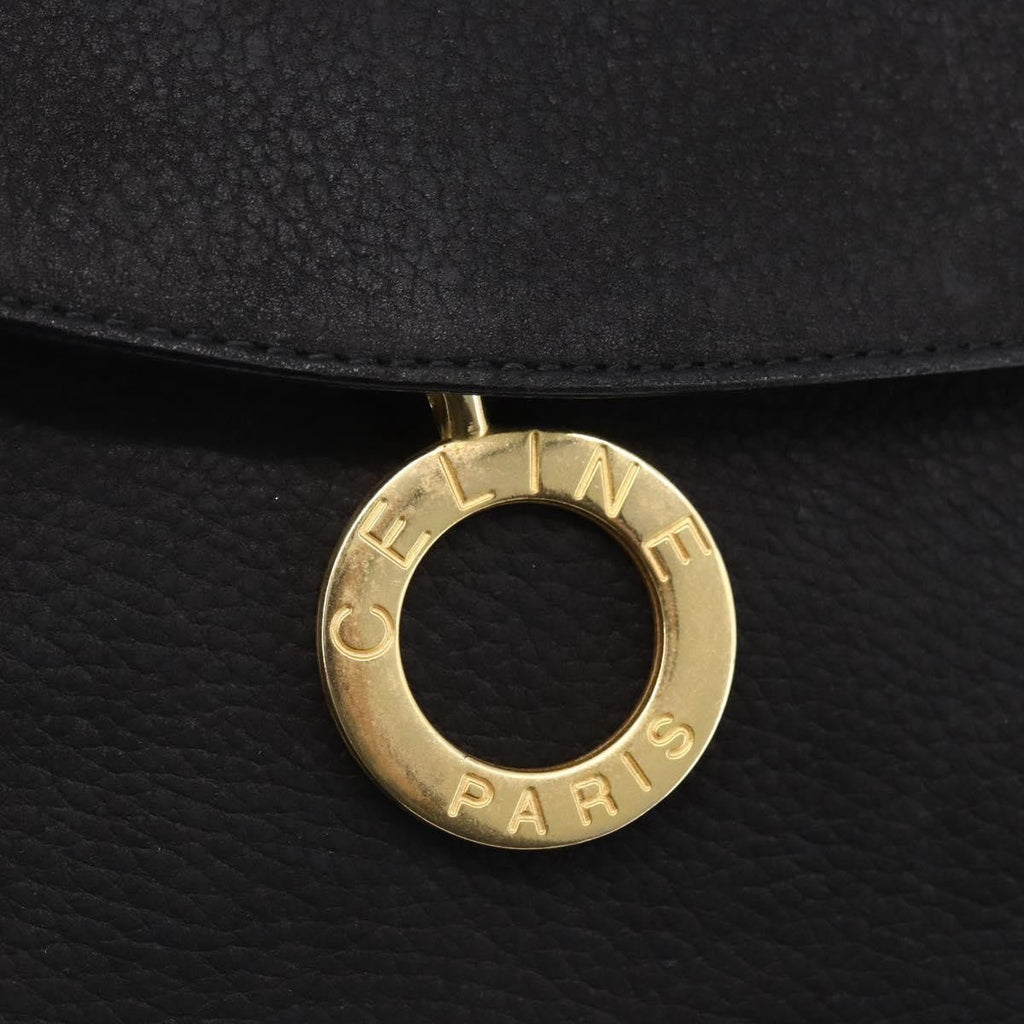 Celine Circle Logo Shoulder Bag Leather Black Leather Shoulder Bag Bag