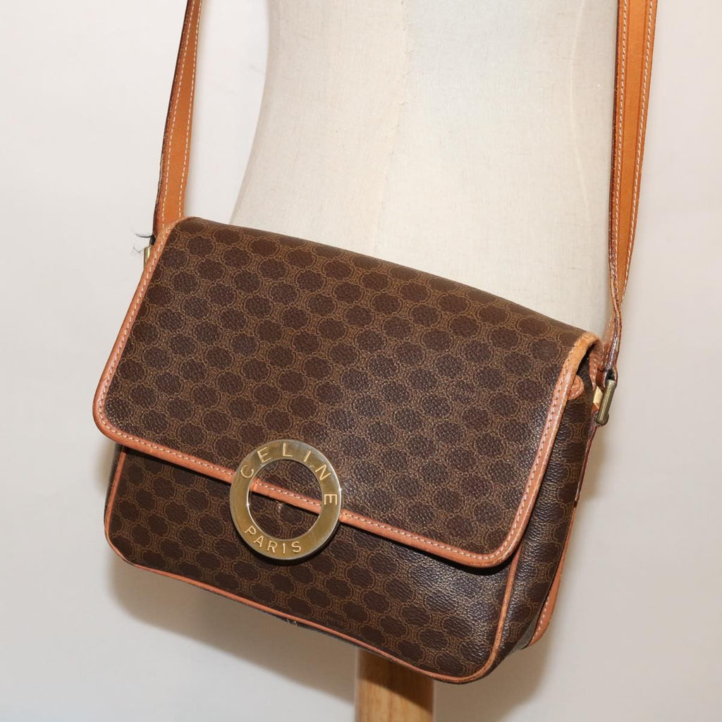 Celine Circle Logo Shoulder Bag Canvas Brown Pvc Shoulder Bag Bag