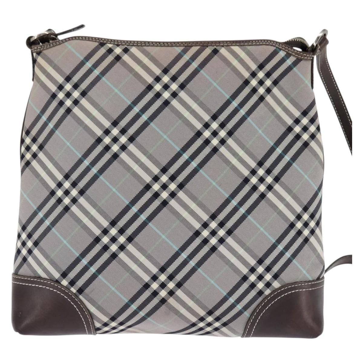 Burberry Nova Check Blue Label Canvas Gray Nylon Shoulder Bag