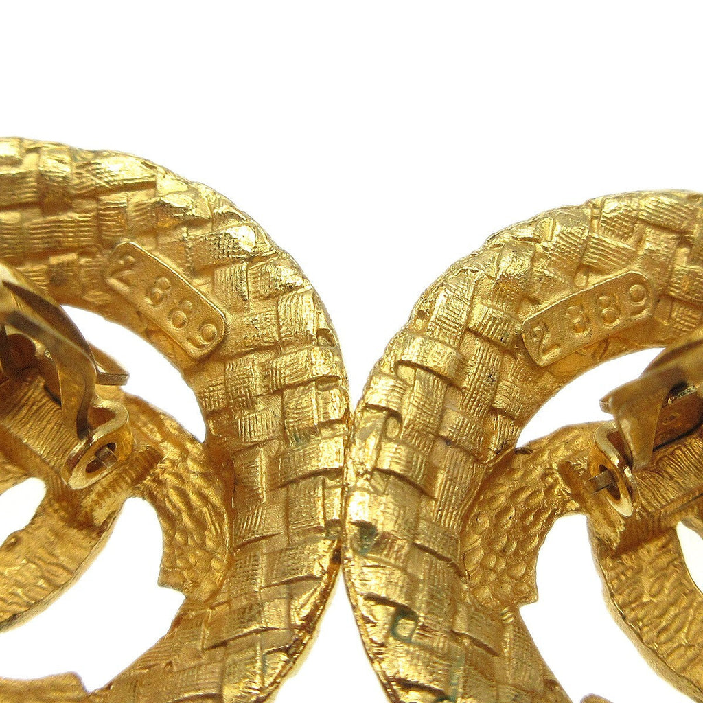 Chanel Vintage Cc Round Cutout Clip-On Earrings Metal Gold Gold_Plated Earrings Jewelry
