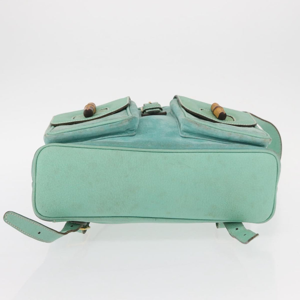 Gucci Vintage Bamboo Backpack Suede Green Suede Backpack Bag (Pre-Owned)