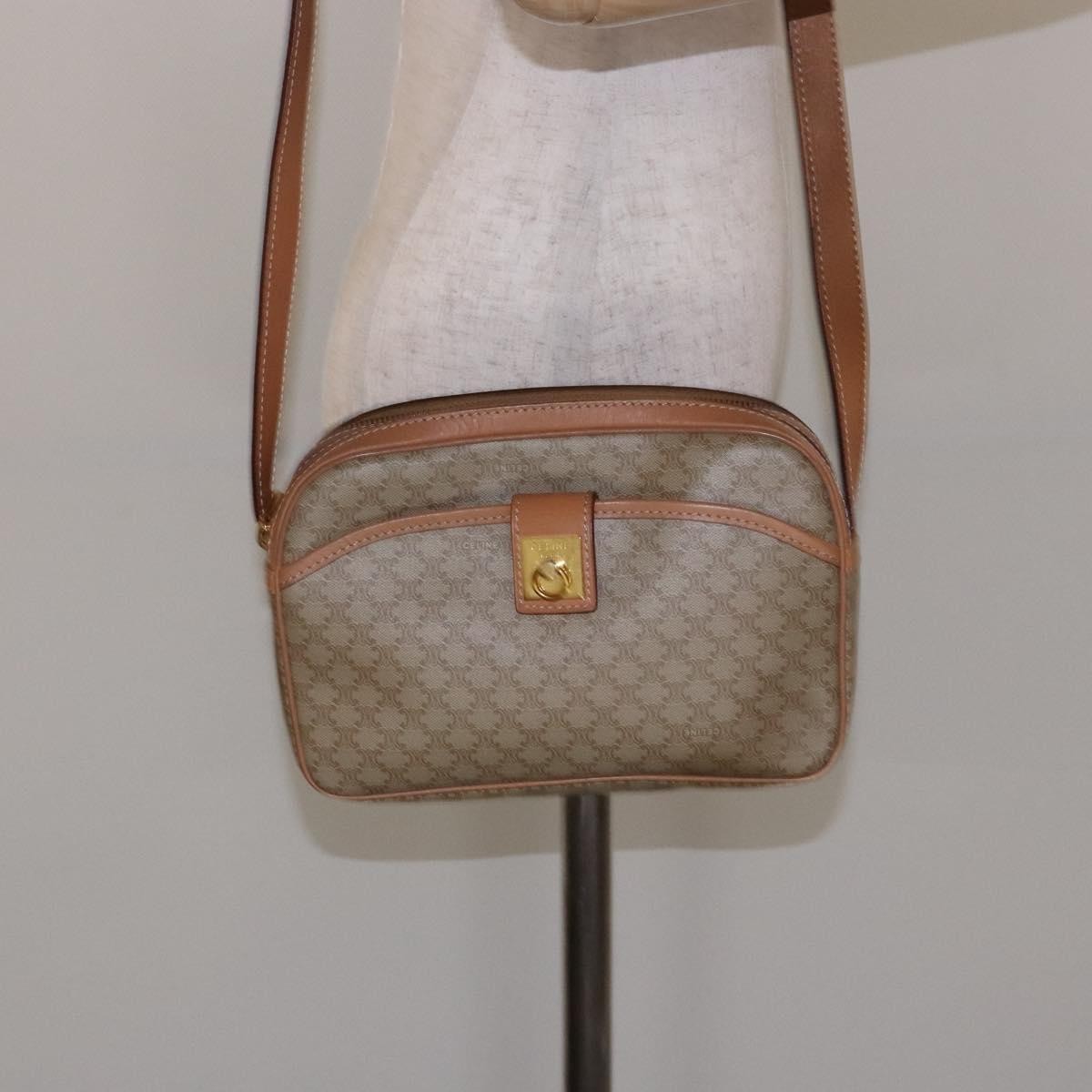 Celine Vintage Macadam Shoulder Bag Canvas And Leather Beige Canvas Bag