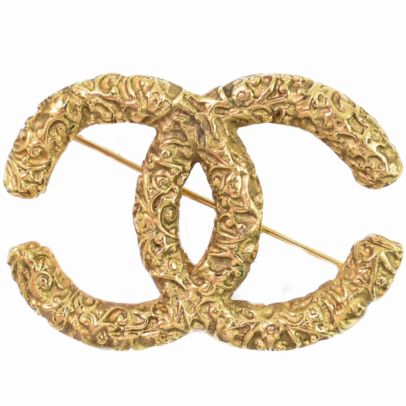 Chanel Cc Brooch Textured Metal Gold Gold_Plated Brooch Jewelry