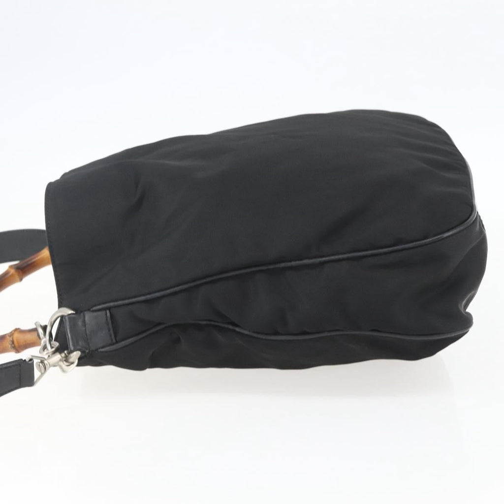 Gucci Vintage Bamboo Handle Open Hobo Nylon Black Nylon Handbag (Pre-Owned)
