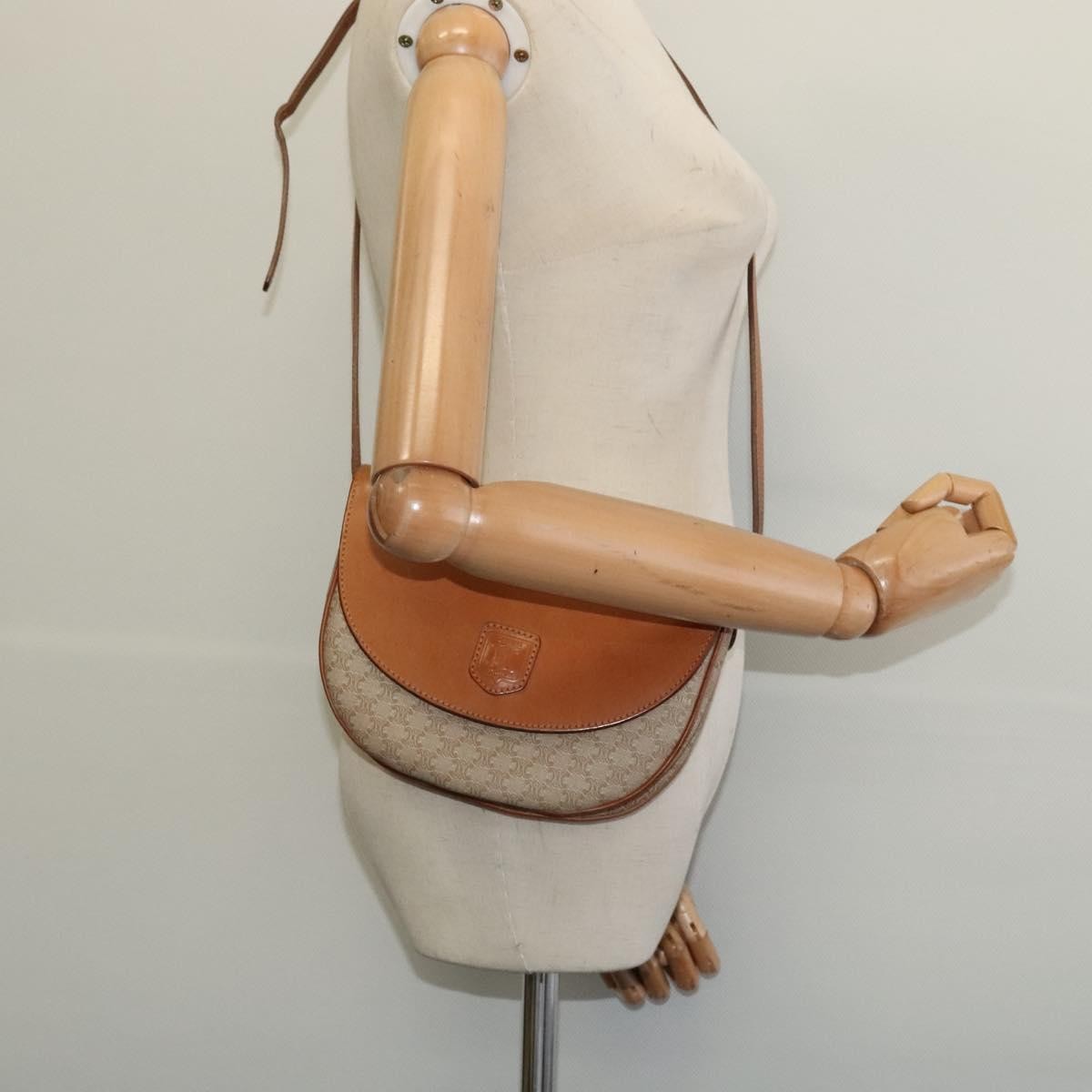 Celine Macadam Shoulder Bag Pvc Leather Beige Canvas Bag