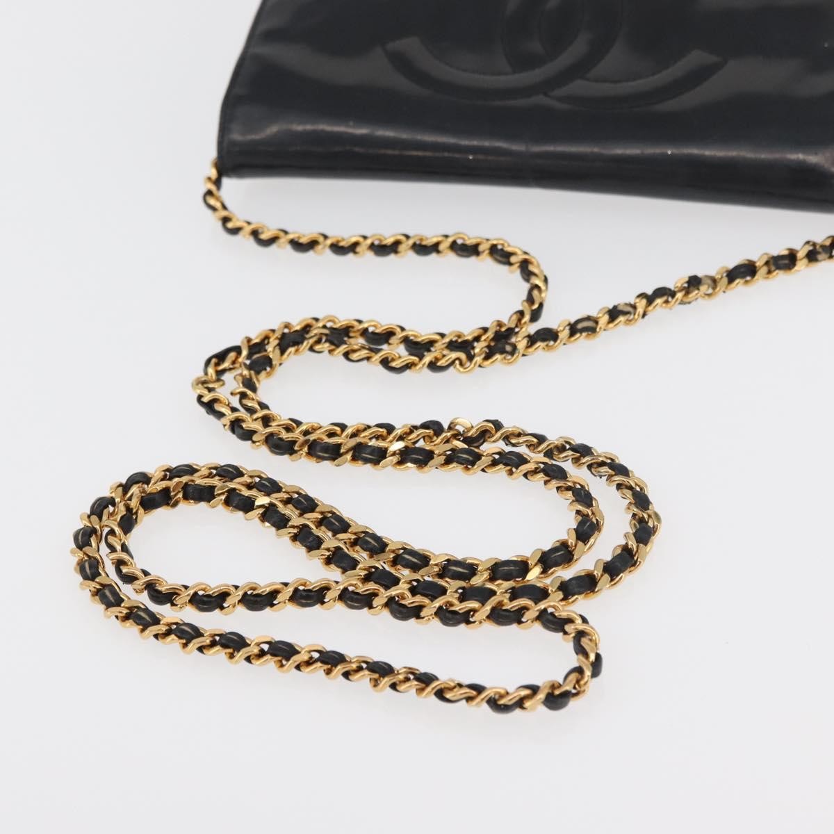 Chanel Vintage Cc Wallet On Chain Patent Black Patent_Leather Shoulder Bag Bag