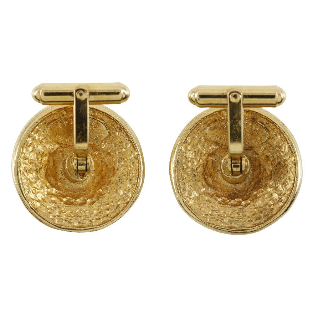Chanel Vintage Logo Round Cufflinks Plated Gold Gold Gold_Plated Cufflinks Jewelry