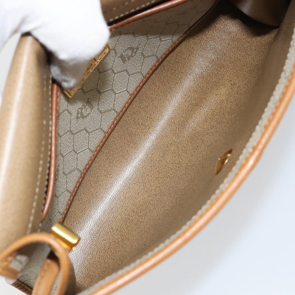 Christian Dior Vintage Honeycomb Flap Crossbody Bag Canvas And Leather Beige Canvas Shoulder Bag Bag (Pre-Owned)