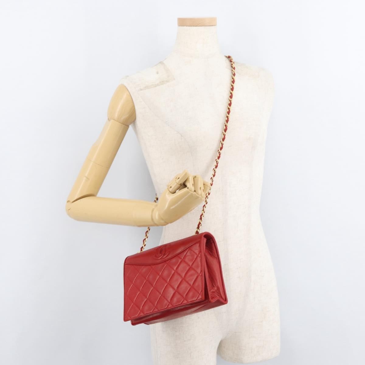 Chanel Vintage Cc Chain Full Flap Bag Quilted Leather Red Leather Shoulder Bag Bag