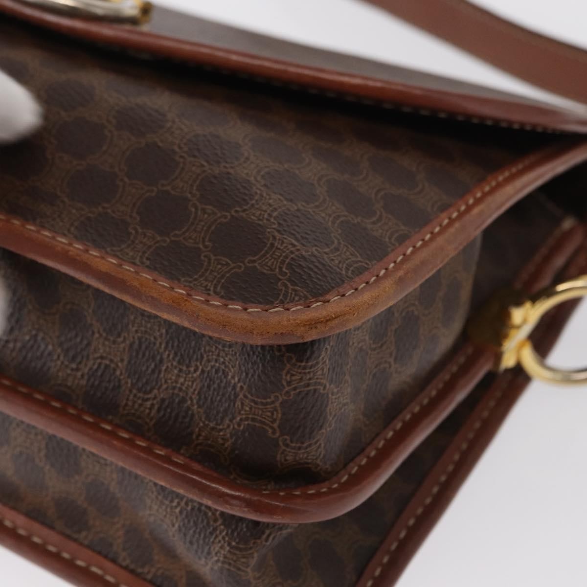 Celine Vintage Macadam Shoulder Bag Canvas Brown Canvas Shoulder Bag Bag