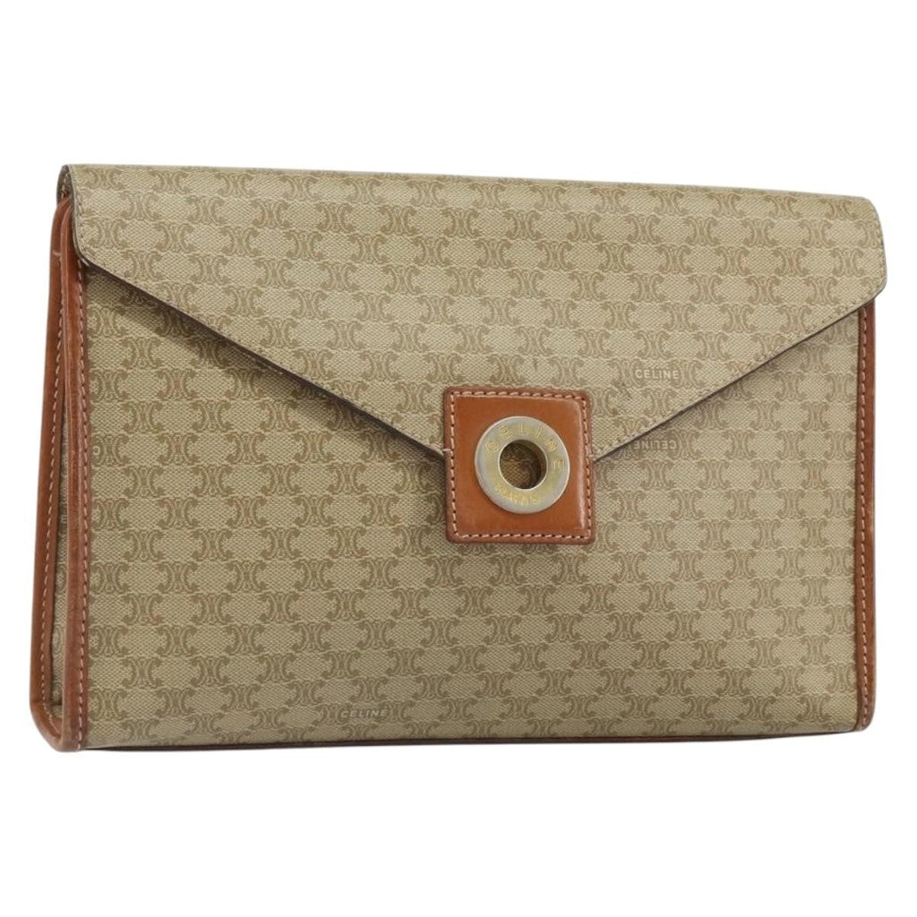 Celine Circle Logo Macadam Pouch Canvas And Leather Beige Canvas Clutche & Pouche Bag