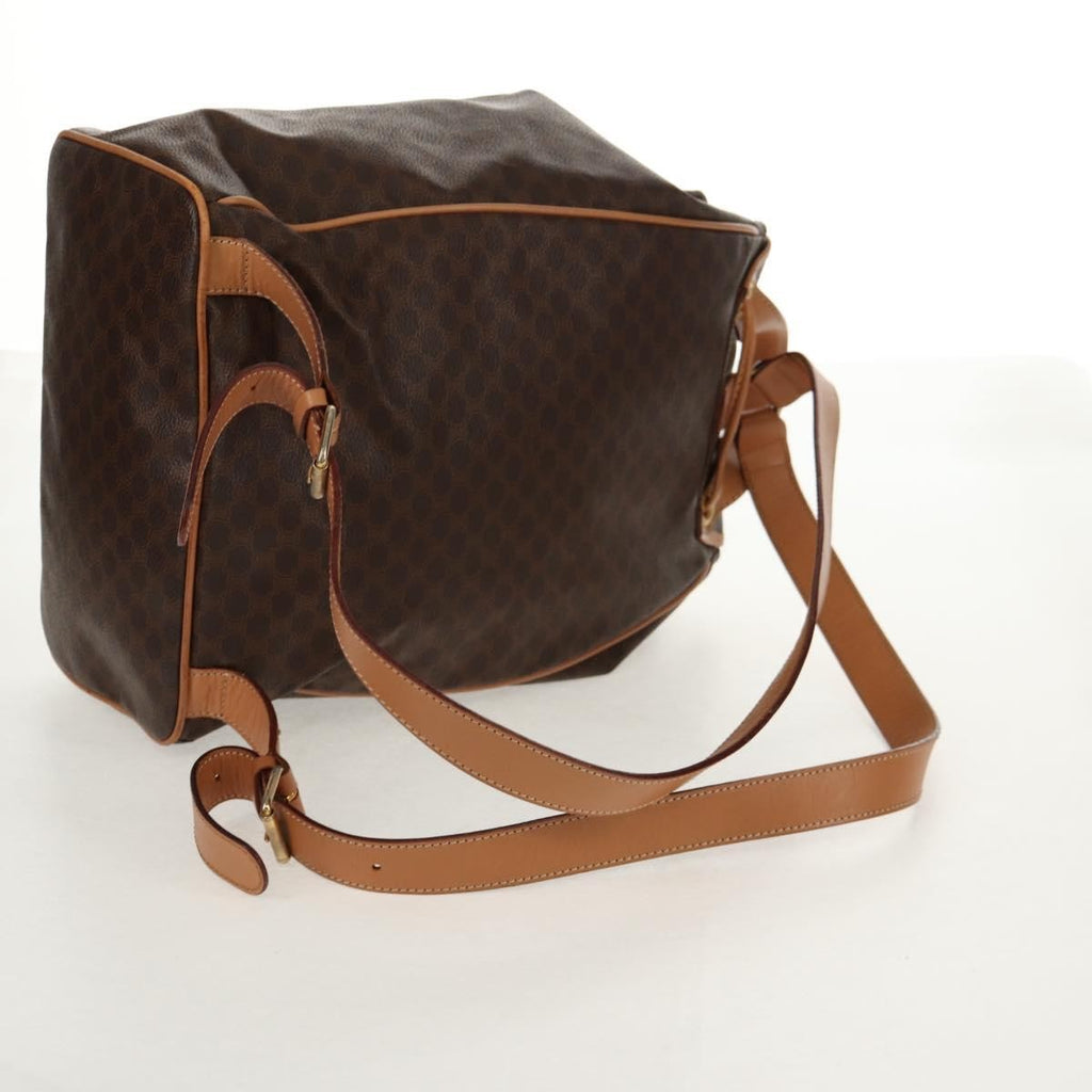Celine Vintage Drawstring Flap Backpack Macadam Coated Canvas Brown Canvas Backpack Bag