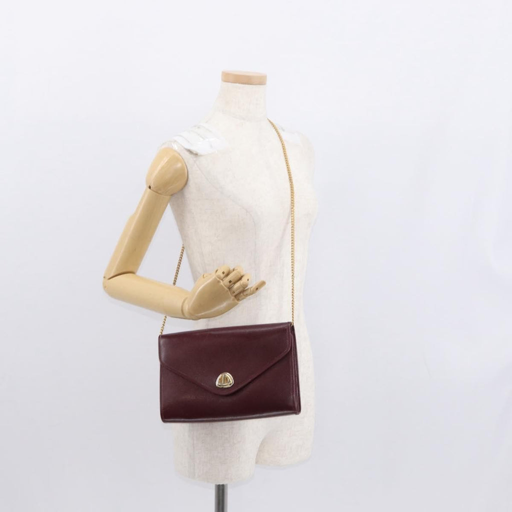 Christian Dior Vintage Chain Flap Shoulder Bag Leather Burgundy Leather Shoulder Bag Bag (Pre-Owned)