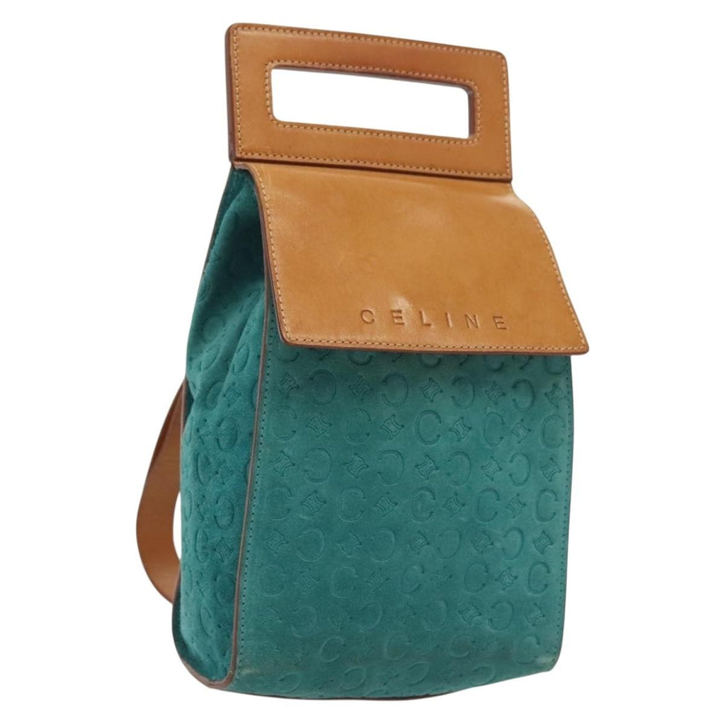Celine Macadam Shoulder Bag Canvas Turquoise Suede Bag