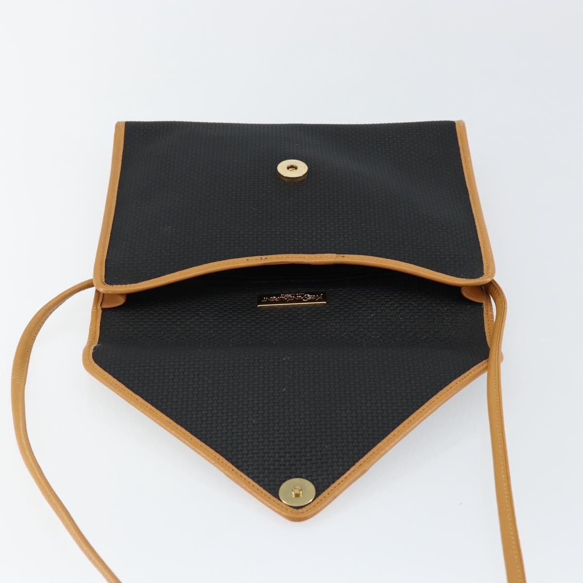 Saint Laurent Vintage Flap Crossbody Bag Coated Canvas With Leather Black Pvc Shoulder Bag Bag (Pre-Owned)