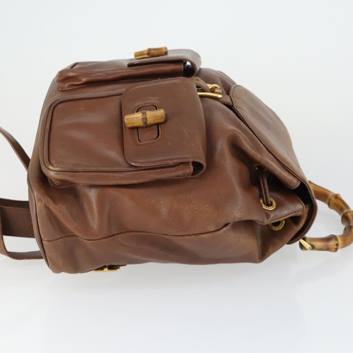 Gucci Vintage Bamboo Backpack Leather Brown Leather Backpack Bag (Pre-Owned)