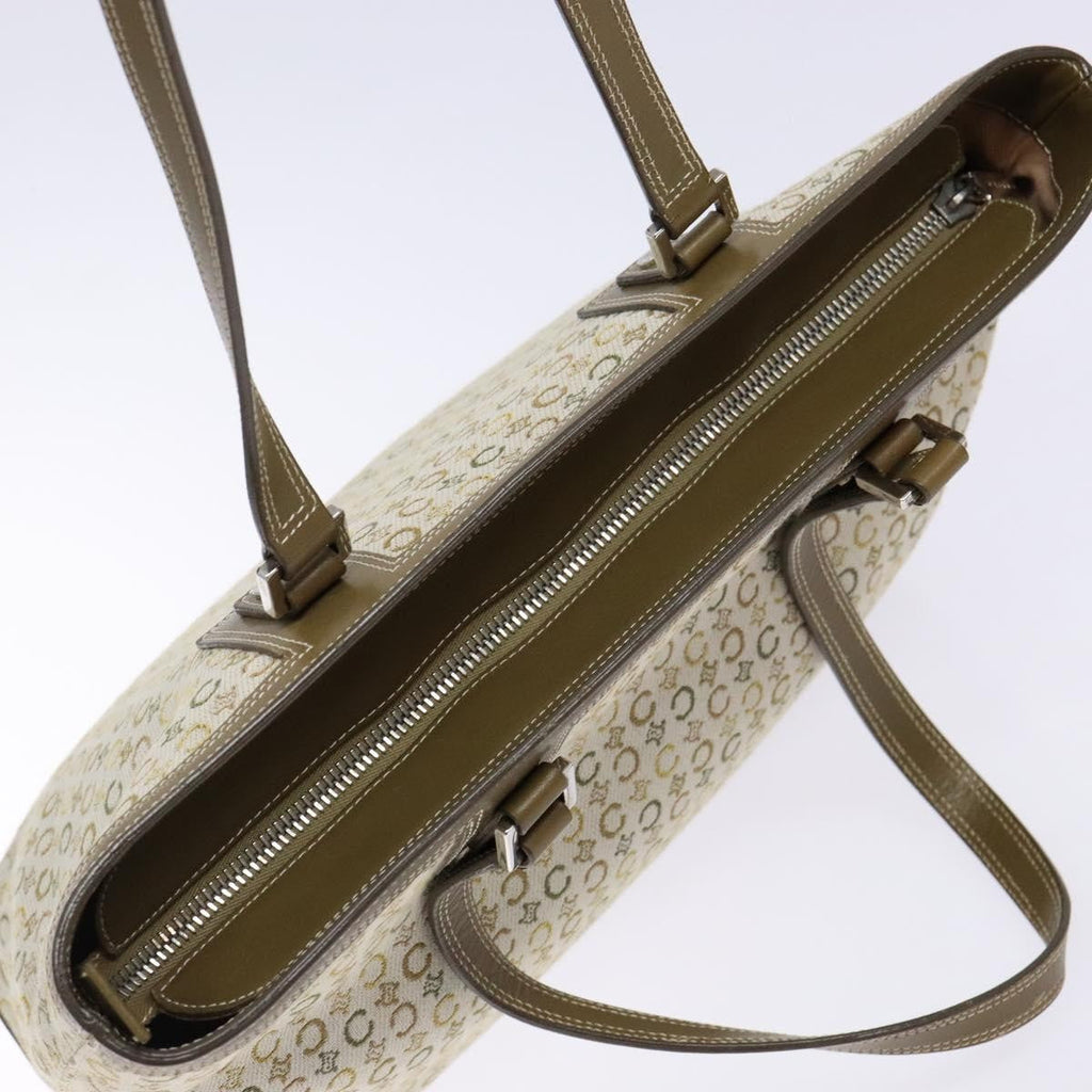 Celine Vintage Macadam Shoulder Bag Canvas Khaki Canvas Bag