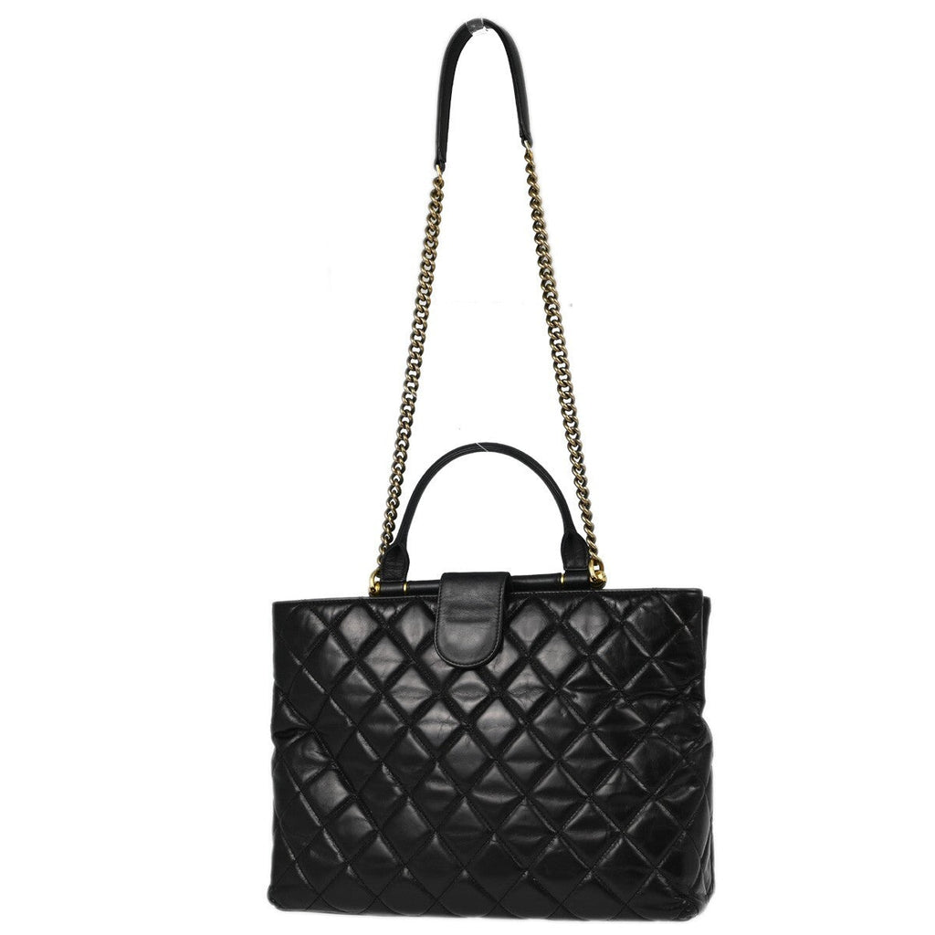 Chanel Gold Bar Tote Quilted Aged Calfskin Black Leather Tote Bag Bag