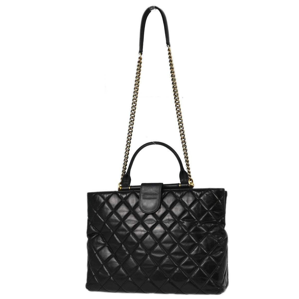 Chanel Gold Bar Tote Quilted Aged Calfskin Black Leather Tote Bag Bag