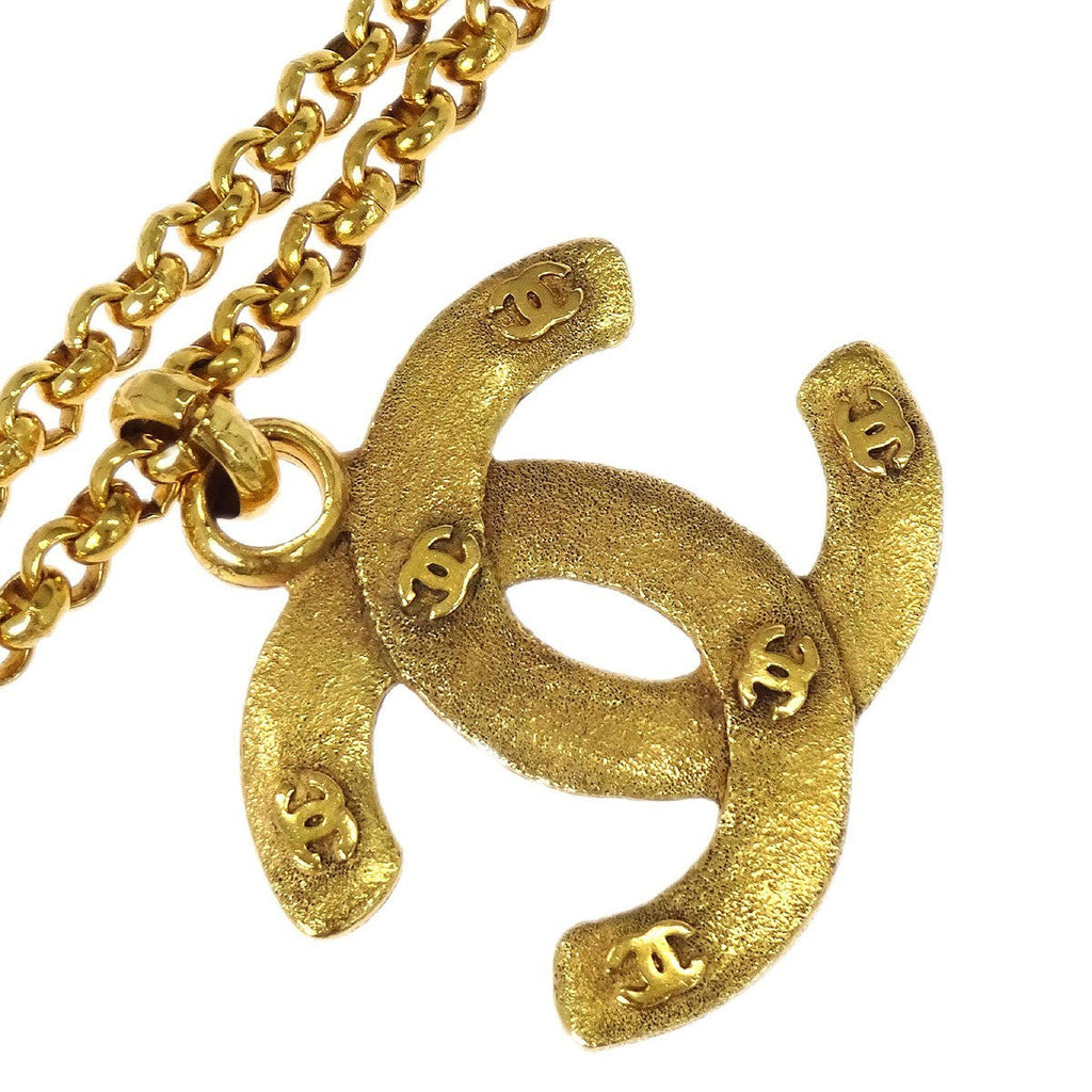 Chanel Vintage Cc Pendent Necklace Plated Metal Gold Gold_Plated Necklace Jewelry