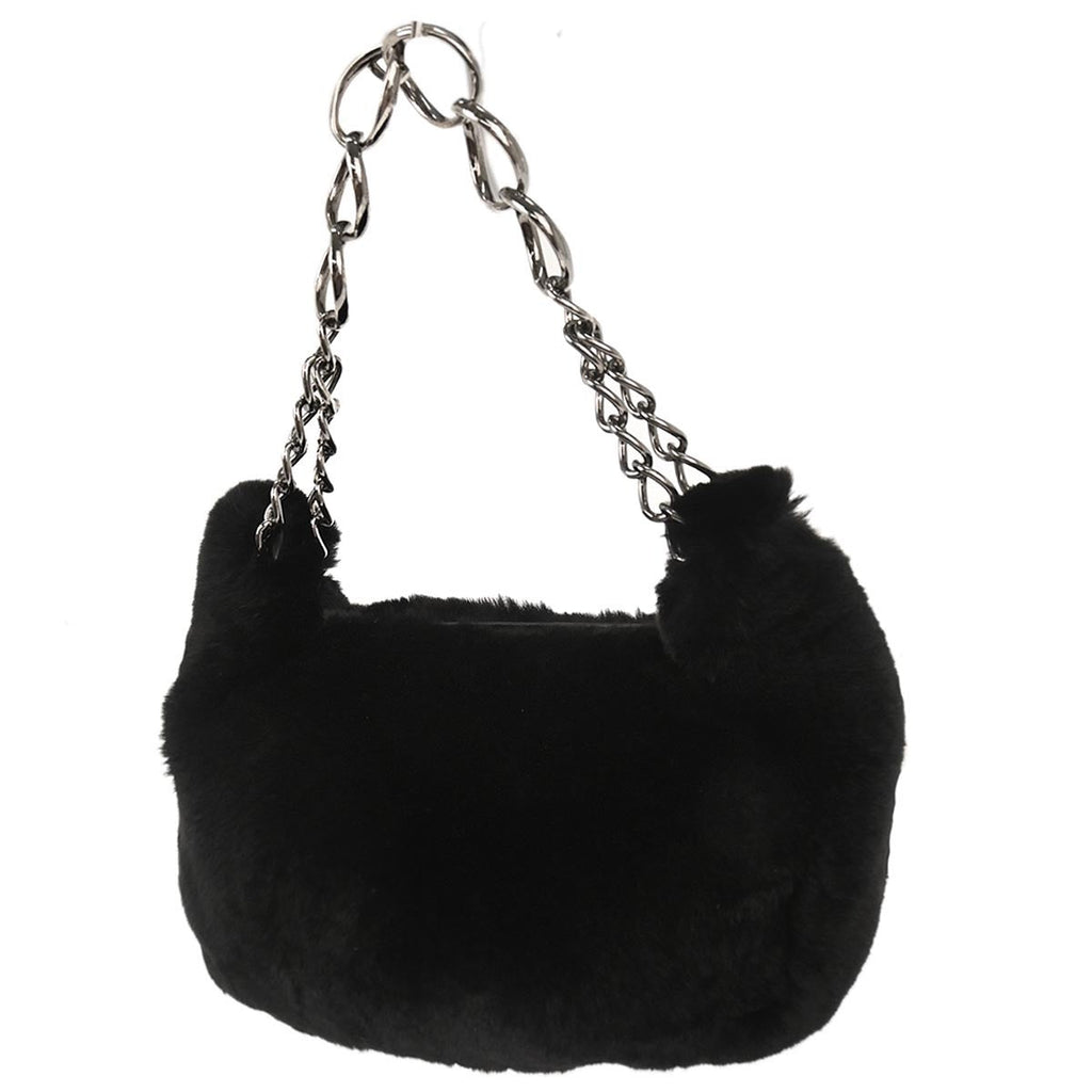 Chanel Chain Hobo Lapin Fur Black Fur Handbag