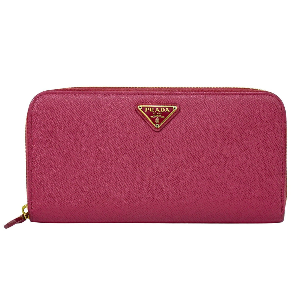 Prada Zip Around Tab Wallet Saffiano Leather Pink Leather Wallets Accessory