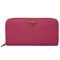Prada Zip Around Tab Wallet Saffiano Leather Pink Leather Wallets Accessory