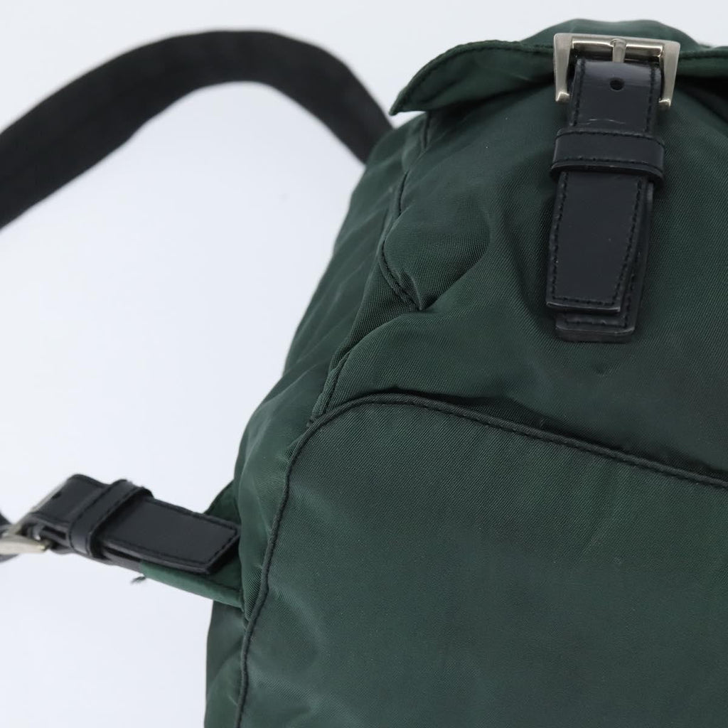 Prada Vela Double Front Pocket Backpack Tessuto With Saffiano Leather Khaki Nylon Backpack Bag