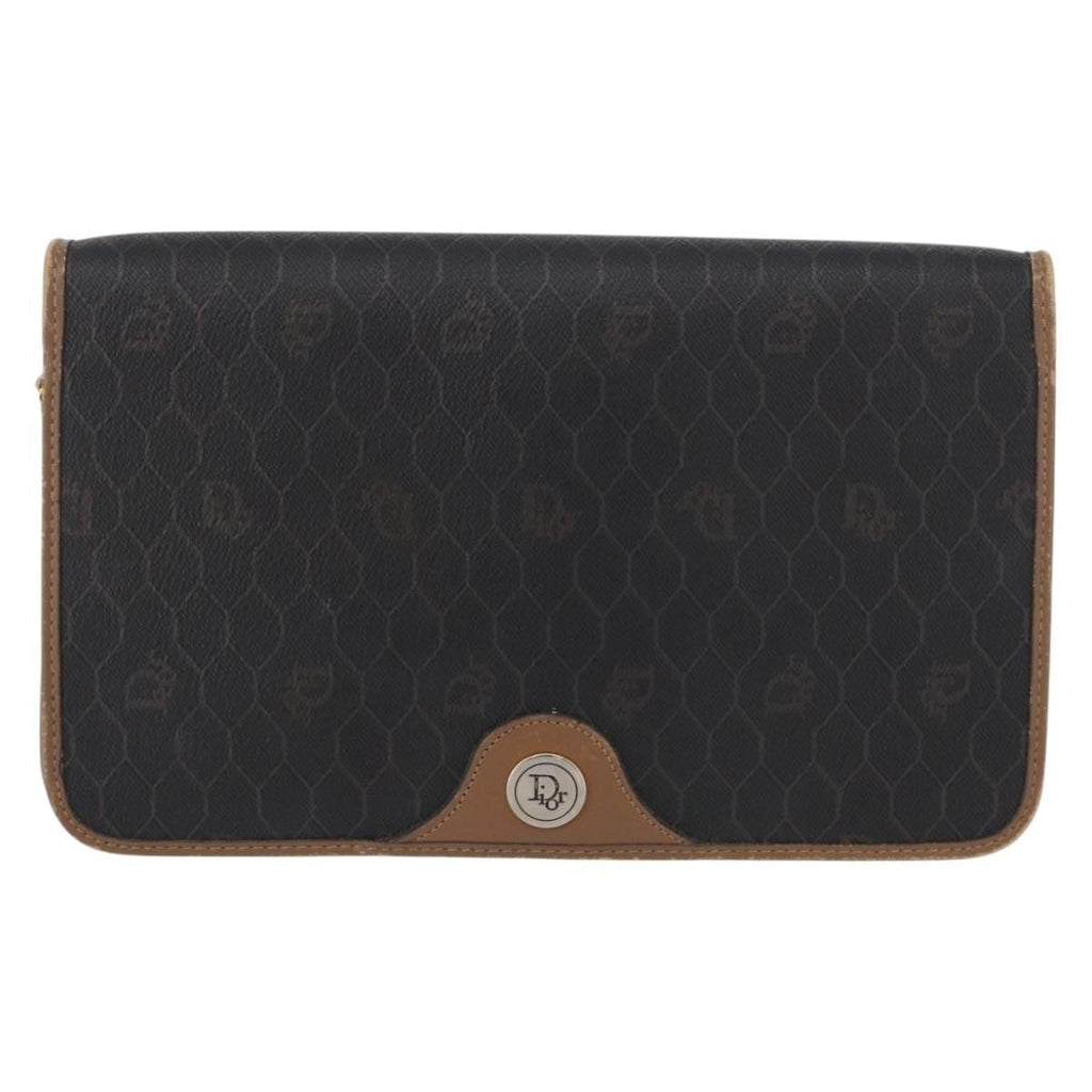 Christian Dior Vintage Honeycomb Chain Canvas Black Pvc Shoulder Bag Bag (Pre-Owned)