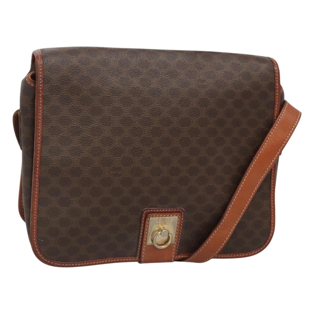 Celine Vintage Macadam Shoulder Bag Canvas And Leather Brown Canvas Shoulder Bag Bag