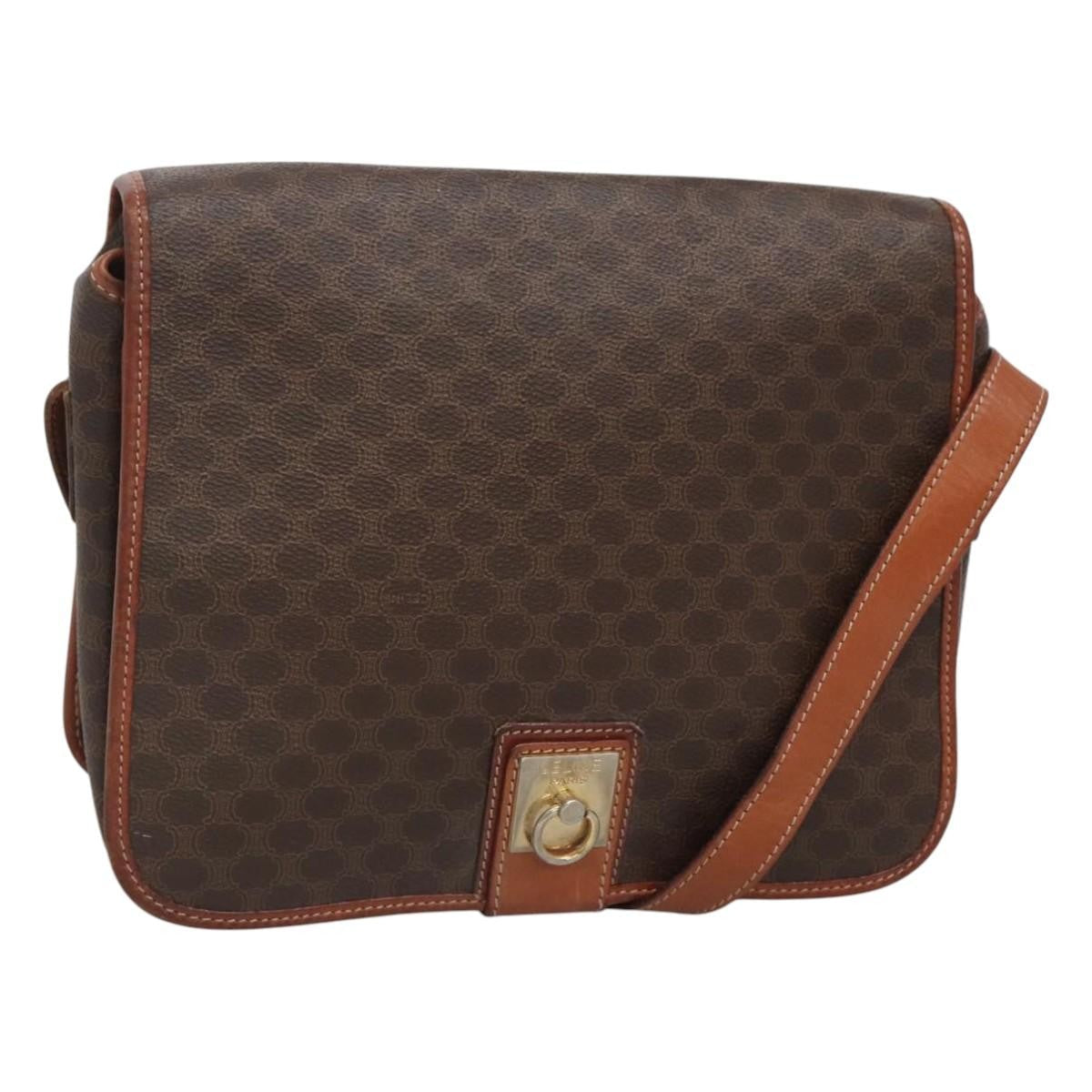 Celine Vintage Macadam Shoulder Bag Canvas And Leather Brown Canvas Shoulder Bag Bag