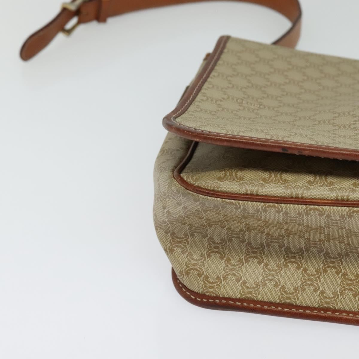 Celine Vintage Macadam Shoulder Bag Canvas And Leather Beige Canvas Shoulder Bag Bag